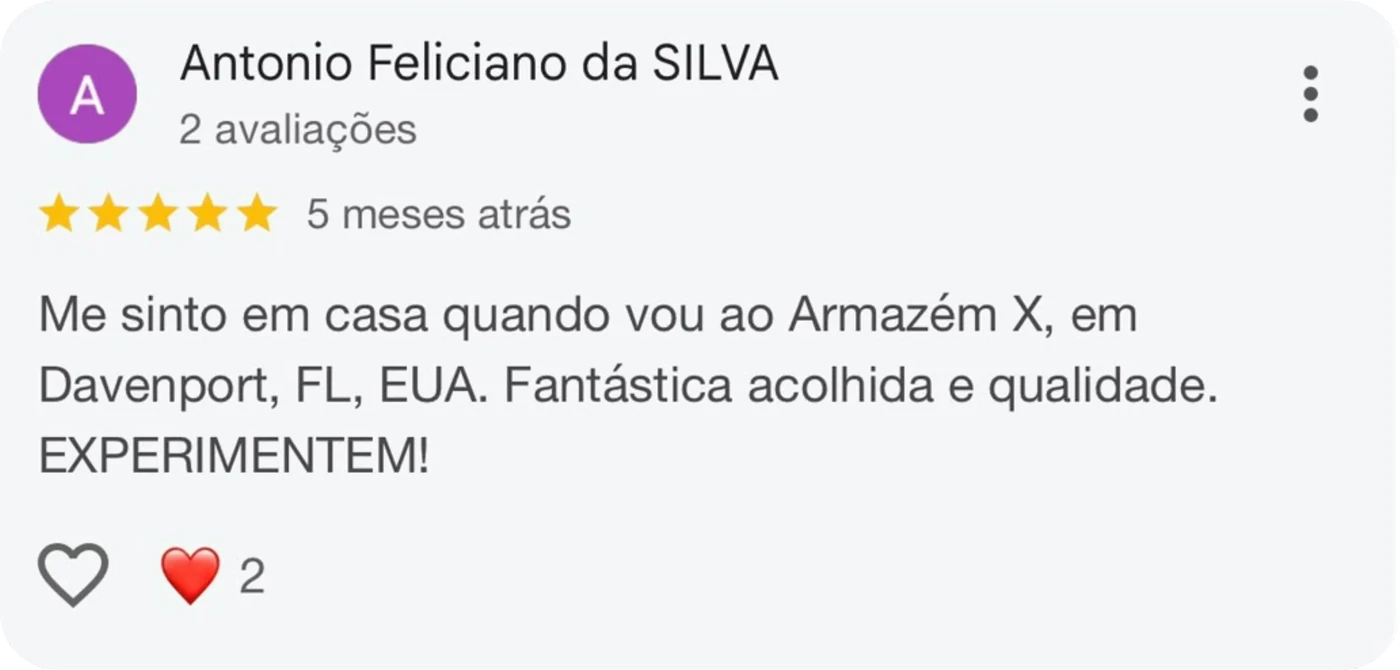 Avaliação do Google de Antonio Feliciano da Silva sobre o Armazém X Davenport