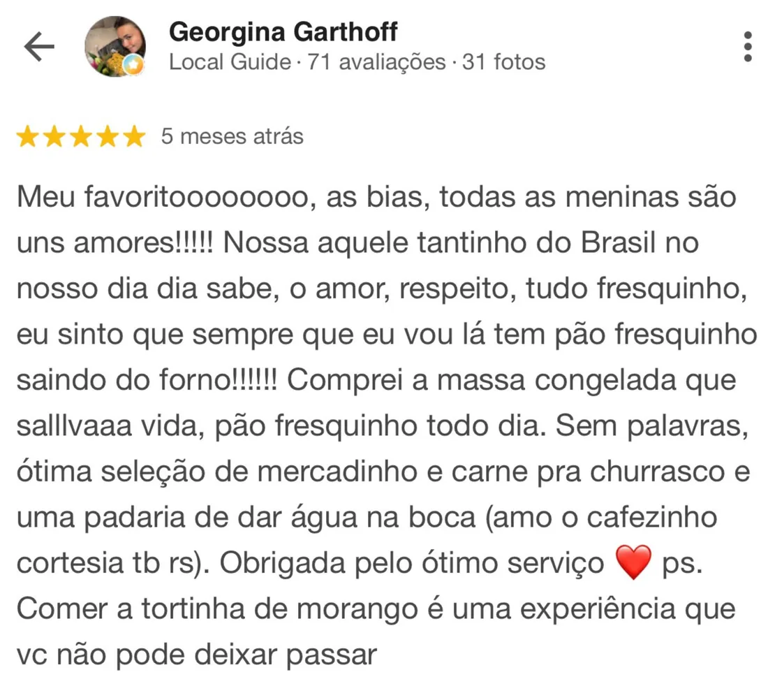 Avaliação do Google de Georgina Garthoff sobre o Armazém X Clermont