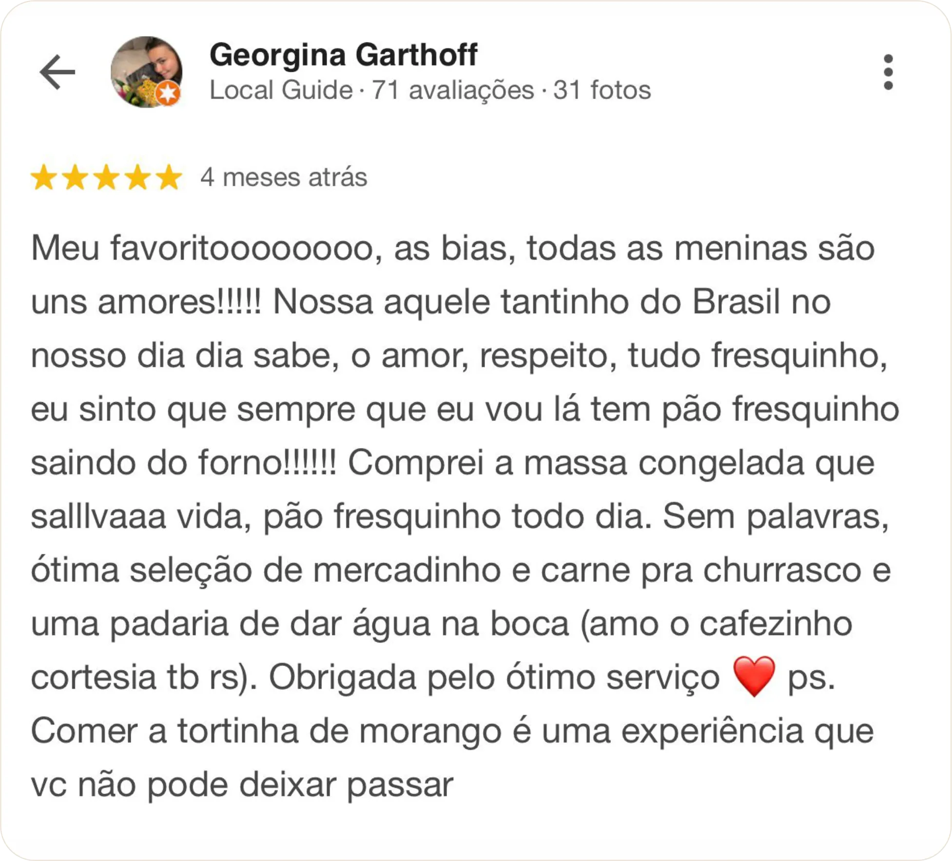 Avaliação 4 do Google sobre o Armazém X