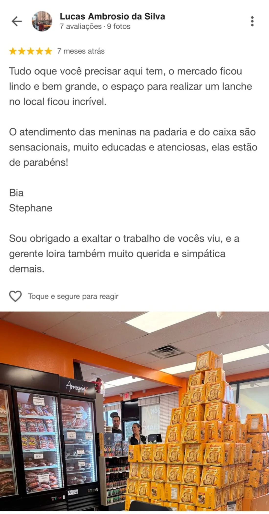 Avaliação do Google de Lucas Ambrosio sobre o Armazém X Clermont